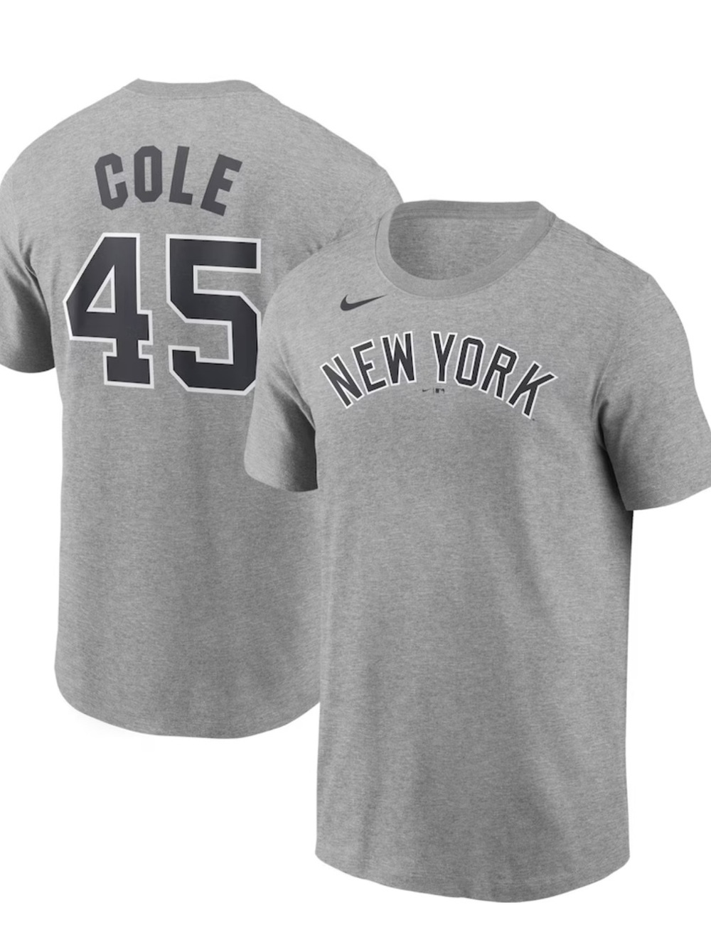 Nike MLB NY Yankees Gerrit Cole #45 Name & Number T-Shirt - Gray Size Small